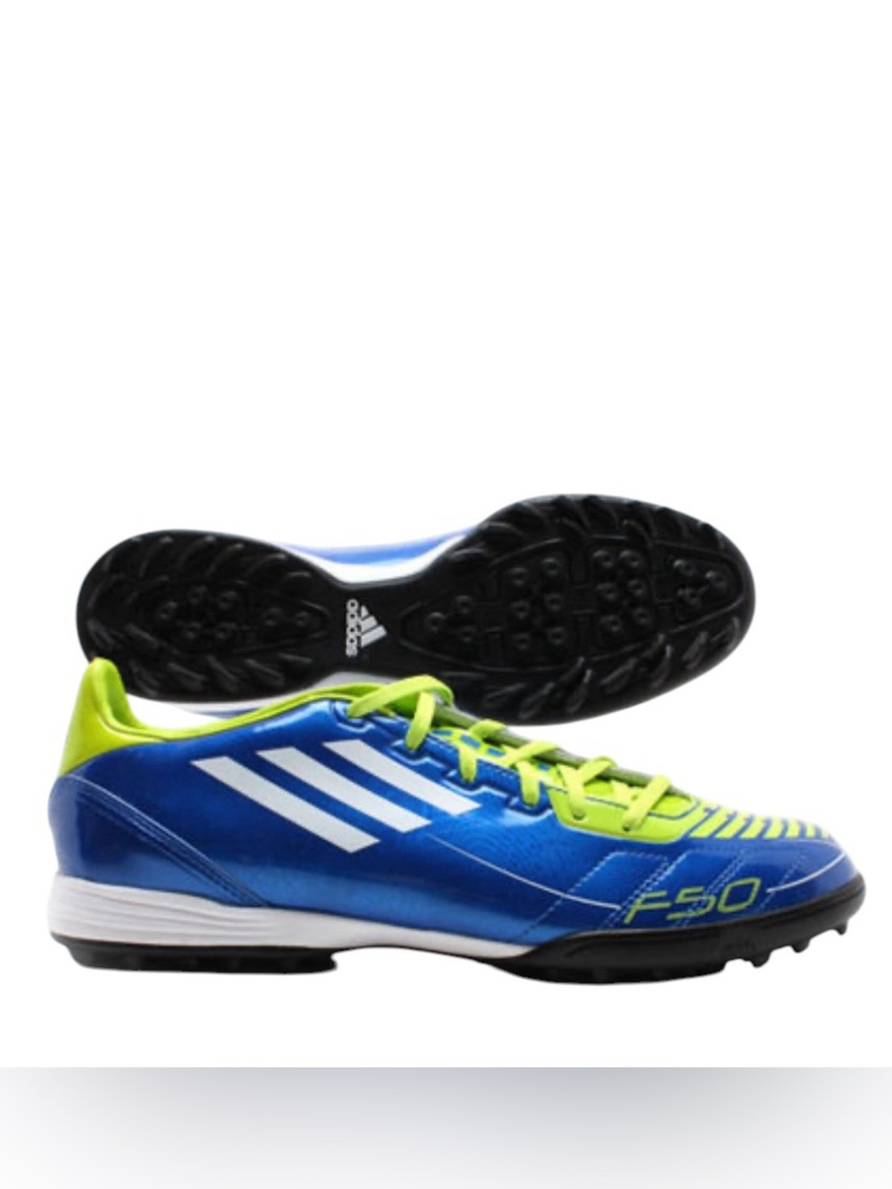 Adidas F10 TRX TF soccer shoes vibrant blue lime colorway Athletic turf cleats